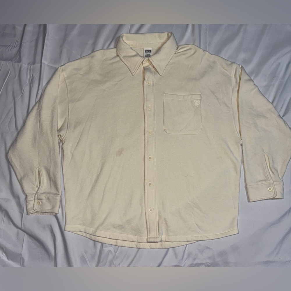 PINK Victoria's Secret Button Down Cream Shirt